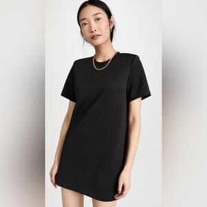 Good American Elevated Black Scuba Mini T-Shirt Dress Padded Shoulder NWT Sz 0